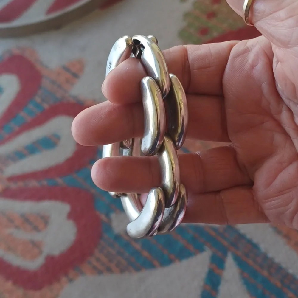 Vintage Hinged Link Bracelet Chunky 63gm of Sterling Silver 925 - Picture 8 of 12